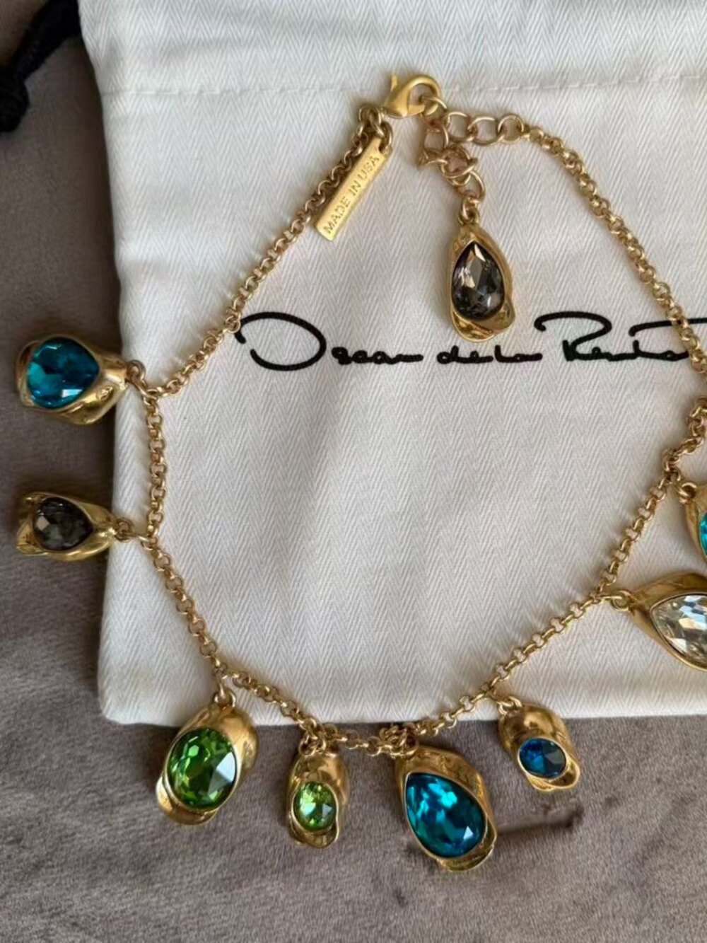 Oscar de la Renta Multi-Color Teardrop Crystal Gold Tone Necklace